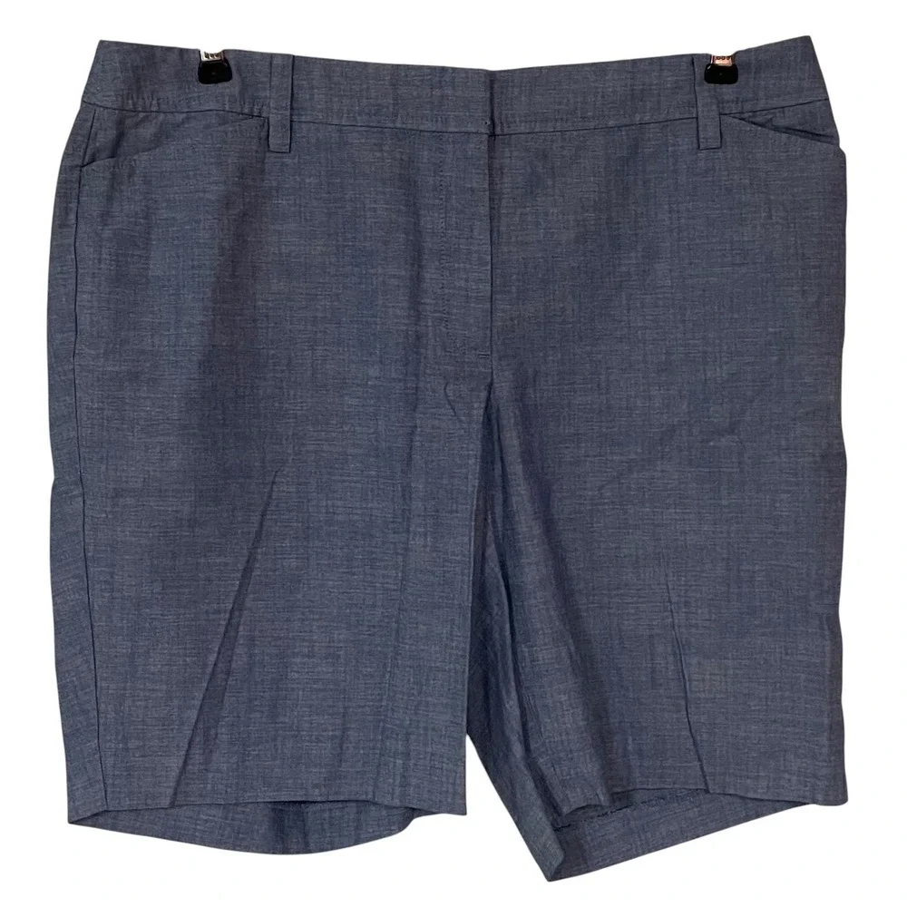 Talbots Perfect Short 9.5 Blue Chambray Cotton Shorts Preppy Coastal 16 WP NEW